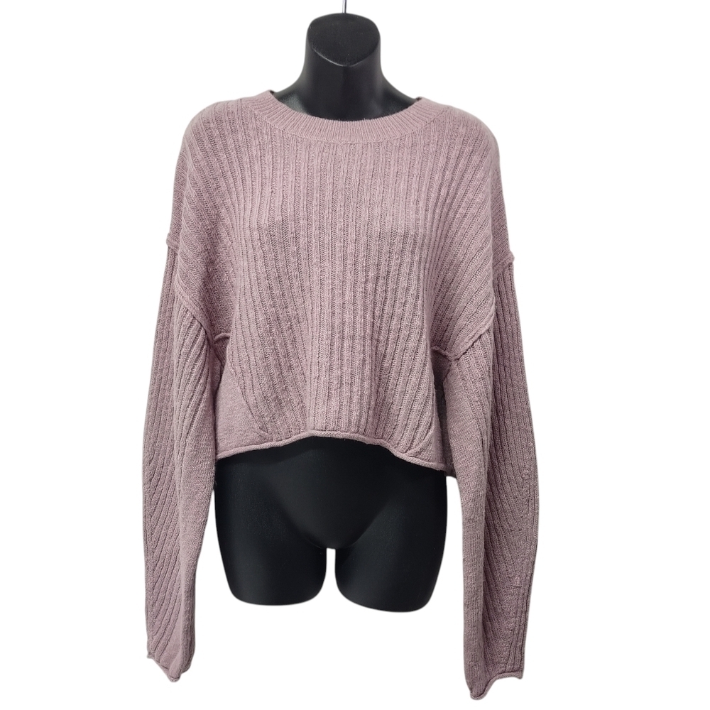 Knox Rose Women's Light Purple Pink Knit Cropped Round Neck Sweater Size Large